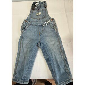 OshKosh B'Gosh Baby Girl Denim Bibs 18M Light Wash Cotton White Bow Adjustable